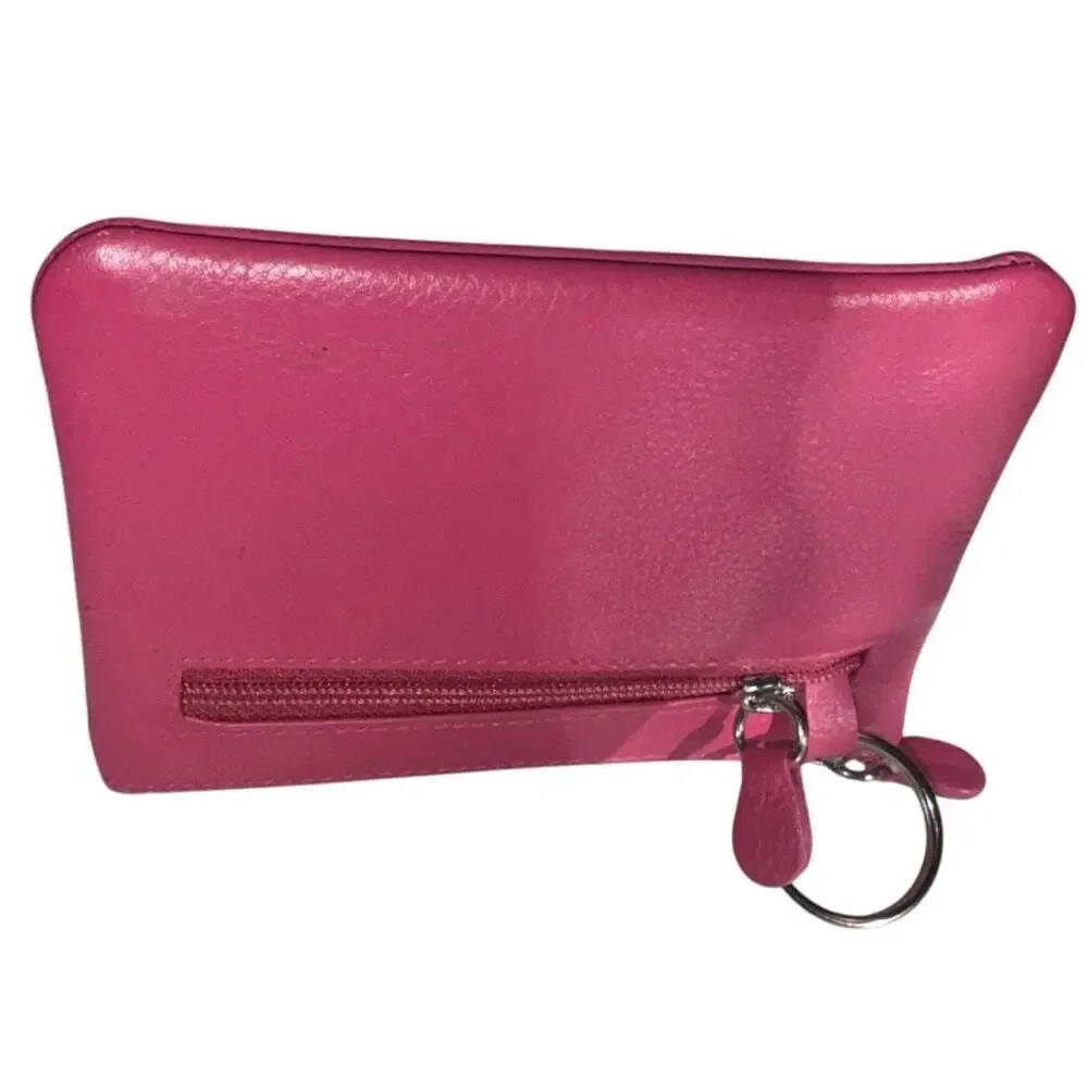 Leather Coin Holder Pouch with Key Ring in Barbiecore Pink, New without Tag